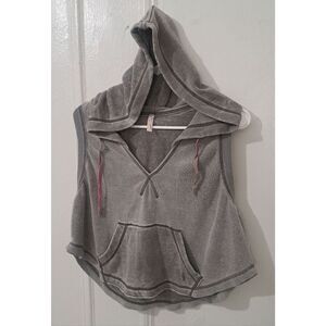 Free People Movement Womens Small Meadowbrook Taupe Burnout SOFT CROP Hoodie Top